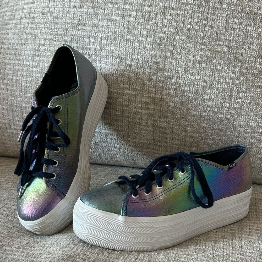 Keds Triple Up Metallic Foil Lace Up in Denim-Women’s size 8 (kids size 6-6.5)
